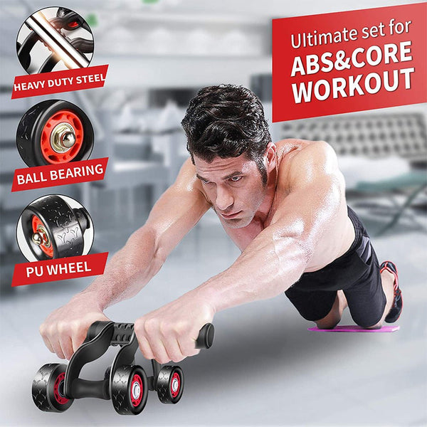 At Home Fitness Combo Kit – AB Roller with Knee Pad, Pushup Bar, Resistance Bands, and Skipping Rope